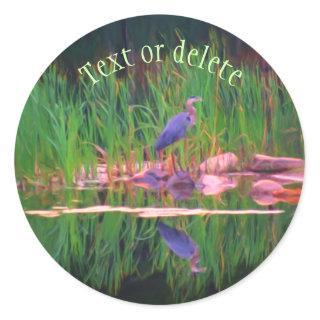 Blue Heron Reflections Animal Art Personalized Classic Round Sticker