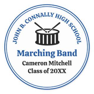 Blue High School Marching Band Customizable Classic Round Sticker