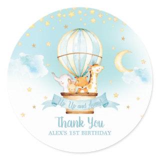 Blue Hot Air Balloon Animals Birthday Party Favors Classic Round Sticker