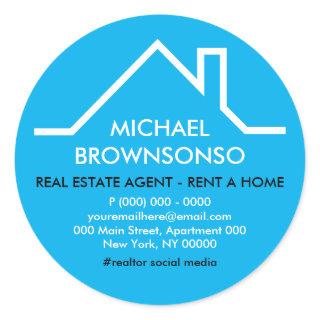 Blue House Roof Logo Real estate agent Classic Round Sticker