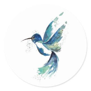Blue Hummingbird Watercolor Classic Round Sticker
