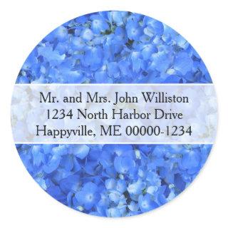 Blue Hydrangea Floral Round Return Address Labels