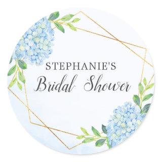 Blue Hydrangea Geometric Floral Bridal Shower Classic Round Sticker