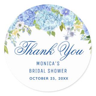 Blue Hydrangea Greenery Watercolor Bridal Shower Classic Round Sticker
