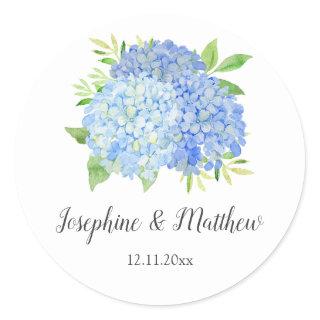 Blue Hydrangea Watercolor Floral Wedding Classic Round Sticker