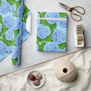 Blue hydrangea waterolor pattern