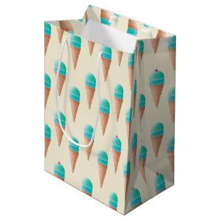 Blue Ice Cream Cone Pattern, Light Yellow Medium Gift Bag