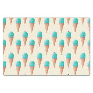 Blue Ice Cream Cone Pattern, Light Yellow Tissue Paper