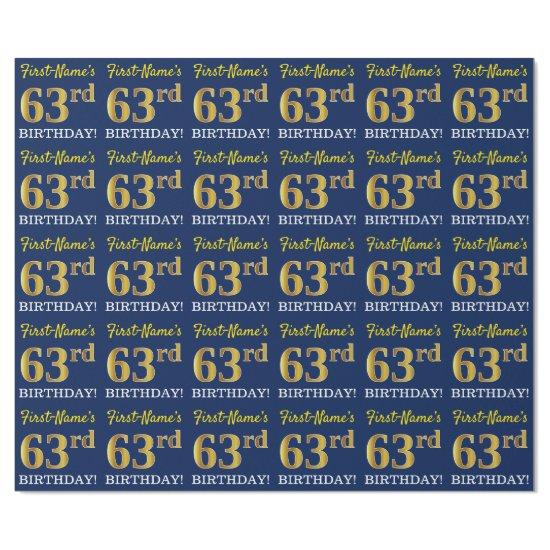 Blue, Imitation Gold Look "63rd BIRTHDAY"