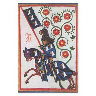 BLUE KNIGHT HORSEBACK MEDIEVAL MINIATURE MONOGRAM  TISSUE PAPER