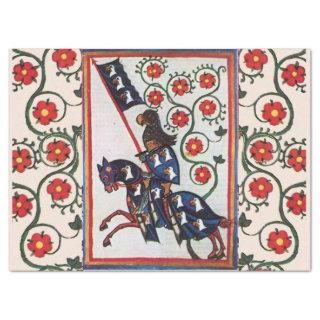 BLUE KNIGHT WITH RED ROSES MEDIEVAL MINIATURE TISSUE PAPER