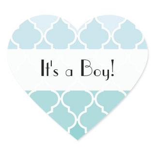 Blue Latticework, Ombre, Quatrefoil, Baby Shower Heart Sticker