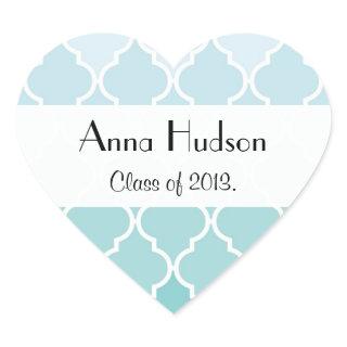 Blue Latticework, Ombre, Quatrefoil, Graduation Heart Sticker
