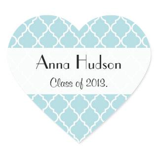 Blue Latticework, Quatrefoil, Trellis, Graduation Heart Sticker