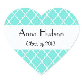 Blue Latticework, Quatrefoil, Trellis, Graduation Heart Sticker