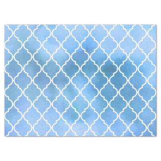 Blue Latticework, Quatrefoil, Trellis, Watercolors Tissue Paper