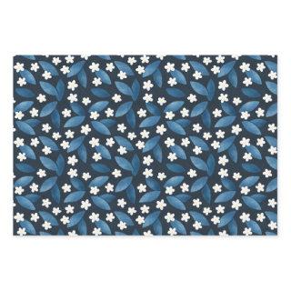 Blue Leaves and White Flowers on Dark Background  Sheets