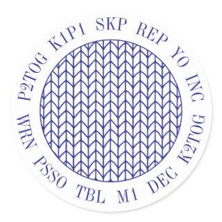 BLUE LINE KNIT Knitting Words Large Round Stickers