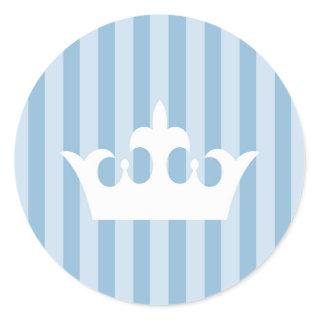 Blue Little Prince Crown Striped Baby Classic Round Sticker
