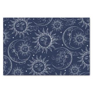 Blue Magic Vintage Celestial Sun Moon Stars Tissue Paper
