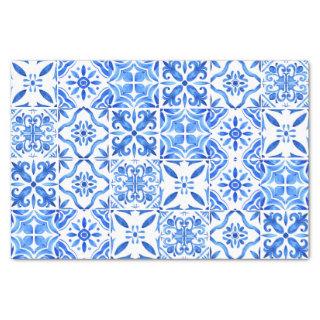 Blue Majolica Greek French blue tiles pattern Tissue Paper