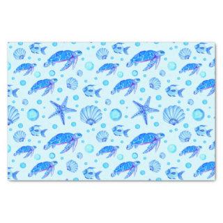 Blue Marine Life - Turtles, Fish and Seashells  Tissue Paper