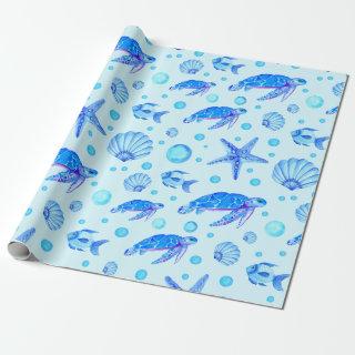 Blue Marine Life - Turtles, Fish and Seashells