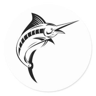 Blue marlin jumping isolated on white classic round sticker