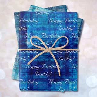 Blue Men's Birthday DIY Text set of 3  Sheets