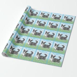 Blue Merle Cardigan Welsh Corgi Flowers