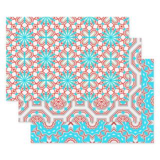 Blue Mint Red White Grey Mosaic Geometric Patterns  Sheets