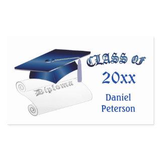 Blue mortar & diploma, class of any year rectangular sticker