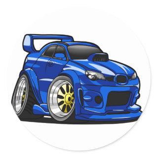 Blue muscle car speed cartoon - Choose back color Classic Round Sticker