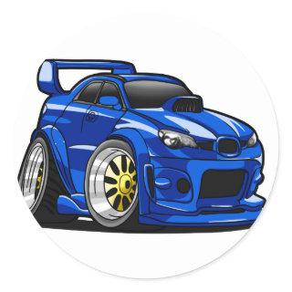 Blue muscle car speed cartoon - Choose back color Classic Round Sticker