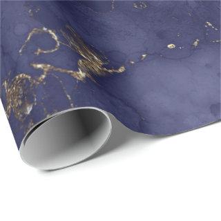 Blue Navy Gold Ink Grungy Black Abstract Marble