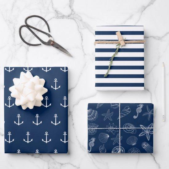 Blue Navy Nautical Anchor Stripes Sea Life  Sheets