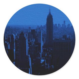Blue New York City Night Classic Round Sticker