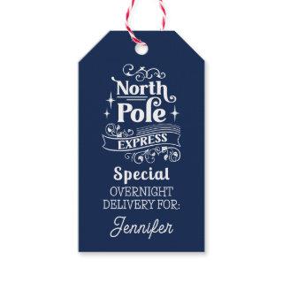 BLUE North Pole Special OVERNIGHT DELIVERY FOR  Gift Tags