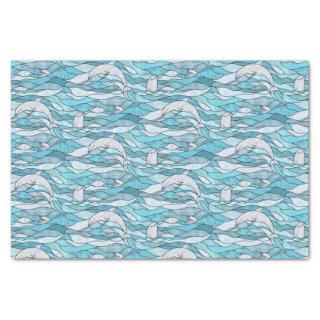 Blue Ocean Stained Glass Dolphins Tissue Paper