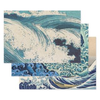 Blue Ocean Waves Japanese Woodcut   Sheets