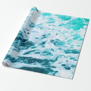 Blue ocean waves, ocean spray, surfing, natural