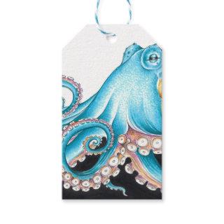 Blue Octopus On White Ink Gift Tags