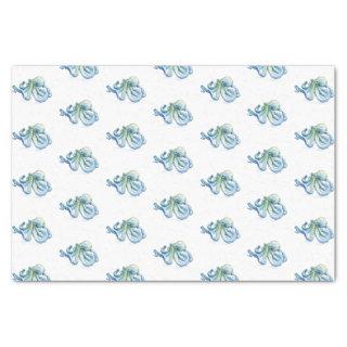 Blue Octopus Watercolor Pattern Beach Tissue Paper
