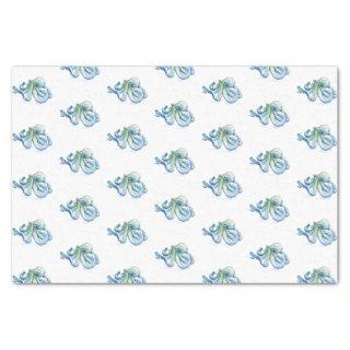 Blue Octopus Watercolor Pattern Beach Tissue Paper