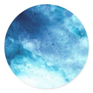Blue Ombre Inkblot Splatter Watercolor Pattern Classic Round Sticker