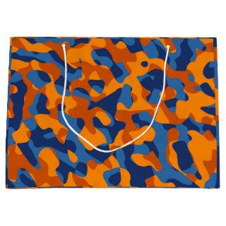 Blue Orange Camouflage Print Pattern Large Gift Bag