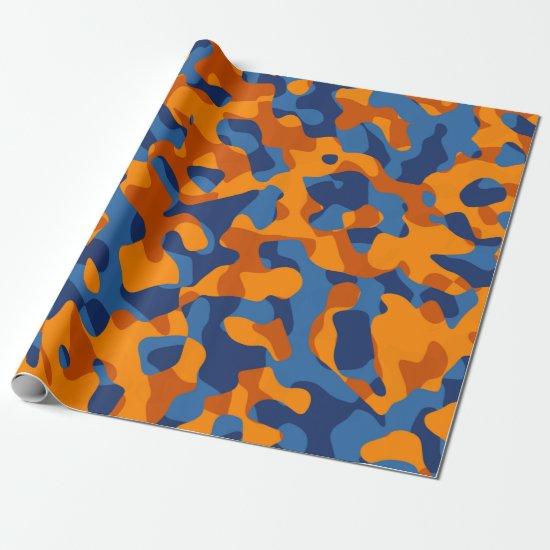 Blue Orange Camouflage Print Pattern