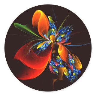 Blue Orange Floral Modern Abstract Art Pattern #03 Classic Round Sticker