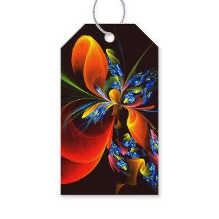 Blue Orange Floral Modern Abstract Art Pattern #03 Gift Tags