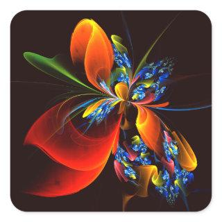 Blue Orange Floral Modern Abstract Art Pattern #03 Square Sticker